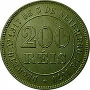 Brazil 200 Reis Pedro II 1882 KM# 478 DECRETO N°. 1817 DE 3 DE SETEMBRO DE 1870 200 RÉIS coin reverse Brazil 200 Reis Pedro II 1882 KM# 478 DECRETO N°. 1817 DE 3 DE SETEMBRO DE 1870 200 RÉIS coin reverse