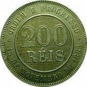Brazil 200 Reis Stars. Republic 1895 KM# 493 ORDEM E PROGRESSO 200 RÉIS 15 DE NOVEMBRO DE 1889 coin reverse Brazil 200 Reis Stars. Republic 1895 KM# 493 ORDEM E PROGRESSO 200 RÉIS 15 DE NOVEMBRO DE 1889 coin reverse