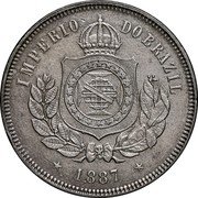 Brazil 200 Reis Pedro II 1887 KM# 484 IMPERIO DO BRAZIL 1887 coin obverse Brazil 200 Reis Pedro II 1887 KM# 484 IMPERIO DO BRAZIL 1887 coin obverse