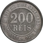 Brazil 200 Reis Pedro II 1887 KM# 484 DECRETO N°. 1817 DE 3 DE SETEMBRO DE 1870 200 RÉIS coin reverse Brazil 200 Reis Pedro II 1887 KM# 484 DECRETO N°. 1817 DE 3 DE SETEMBRO DE 1870 200 RÉIS coin reverse
