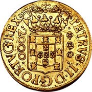 Brazil 2000 Reis Peter II 1696 KM# 88 PETRVS.II.DG.PORTVG.REX. 2000 coin obverse Brazil 2000 Reis Peter II 1696 KM# 88 PETRVS.II.DG.PORTVG.REX. 2000 coin obverse