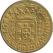 Brazil 2000 Reis Joao V 1720 B KM# 105 IOANNES V D G PORT ET ALG REX 2000 coin obverse Brazil 2000 Reis Joao V 1720 B KM# 105 IOANNES V D G PORT ET ALG REX 2000 coin obverse