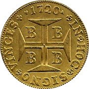 Brazil 2000 Reis Joao V 1720 B KM# 105 IN HOC SIGNO VINCES 1715 BBBB coin reverse Brazil 2000 Reis Joao V 1720 B KM# 105 IN HOC SIGNO VINCES 1715 BBBB coin reverse