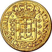 Brazil 2000 Reis Joao V 1749 KM# 163 IOANNES V D G PORTVG REX 2000 coin obverse Brazil 2000 Reis Joao V 1749 KM# 163 IOANNES V D G PORTVG REX 2000 coin obverse