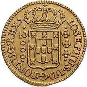 Brazil 2000 Reis Jose I 1752 KM# 182.1 IOSEPHUS I D G PORTUG REX 2000 coin obverse Brazil 2000 Reis Jose I 1752 KM# 182.1 IOSEPHUS I D G PORTUG REX 2000 coin obverse