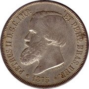 Brazil 2000 Reis Pedro II 1875 KM# 475a PETRUS II D. G. C. IMP. ET PERP. BRAS. DEF. 1875 coin obverse