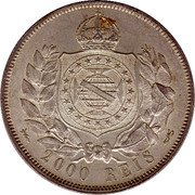 Brazil 2000 Reis Pedro II 1875 KM# 475a 2000 REIS coin reverse