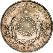 Brazil 2000 Reis Liberty 1891 KM# 498 ORDEM E PROGRESSO DOIS MIL REIS coin reverse Brazil 2000 Reis Liberty 1891 KM# 498 ORDEM E PROGRESSO DOIS MIL REIS coin reverse