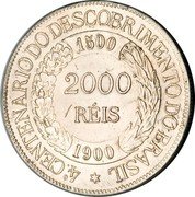 Brazil 2000 Reis 400th Anniversary of the Discovery of Brazil 1900 KM# 501 4° CENTENARIO DO DESCROBIMENTO DO BRASIL 1500 2000 REIS 1900 coin reverse Brazil 2000 Reis 400th Anniversary of the Discovery of Brazil 1900 KM# 501 4° CENTENARIO DO DESCROBIMENTO DO BRASIL 1500 2000 REIS 1900 coin reverse