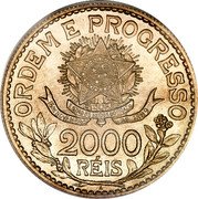 Brazil 2000 Reis Liberty. Republic 1913 A KM# 514 ORDEM E PROGRESSO ESTADOS UNIDOS DO BRAZIL 15 DE NOVEMBRO DE 1889 2000 RÉIS A coin reverse