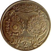 Brazil 2000 Reis 100th Anniversary of the Independence of Brazil 1922 KM# 523a 1° CENTENARIO DA INDEPENDENCIA 1822-1922 2 MIL RÉIS coin reverse Brazil 2000 Reis 100th Anniversary of the Independence of Brazil 1922 KM# 523a 1° CENTENARIO DA INDEPENDENCIA 1822-1922 2 MIL RÉIS coin reverse