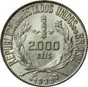 Brazil 2000 Reis Liberty. Republic 1929 KM# 526 REPUBLICA DOS ESTADOS UNIDOS DO BRASIL 2000 RÉIS 1927 coin obverse Brazil 2000 Reis Liberty. Republic 1929 KM# 526 REPUBLICA DOS ESTADOS UNIDOS DO BRASIL 2000 RÉIS 1927 coin obverse