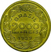 Brazil 2000 Reis Floriano Peixoto Birth Centennial 1939 KM# 551 BRASIL 2.000 RÉIS 1939 coin obverse Brazil 2000 Reis Floriano Peixoto Birth Centennial 1939 KM# 551 BRASIL 2.000 RÉIS 1939 coin obverse
