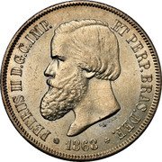 Brazil 2000 Reis Pedro II 1868 KM# 475 PETRUS II D. G. C. IMP. ET PERP. BRAS. DEF. 1869 LUSTER F coin obverse Brazil 2000 Reis Pedro II 1868 KM# 475 PETRUS II D. G. C. IMP. ET PERP. BRAS. DEF. 1869 LUSTER F coin obverse