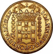 Brazil 20000 Reis Joao V 1725 M Herit. Signature 3024, MS63- $22,000 KM# 117 IOANNES V D G PORT ET ALG REX 20000 coin obverse Brazil 20000 Reis Joao V 1725 M Herit. Signature 3024, MS63- $22,000 KM# 117 IOANNES V D G PORT ET ALG REX 20000 coin obverse