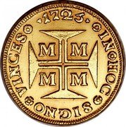 Brazil 20000 Reis Joao V 1725 M Herit. Signature 3024, MS63- $22,000 KM# 117 IN HOC SIGNO VINCES 1724 M M M M coin reverse Brazil 20000 Reis Joao V 1725 M Herit. Signature 3024, MS63- $22,000 KM# 117 IN HOC SIGNO VINCES 1724 M M M M coin reverse