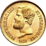 Brazil 20000 Reis Pedro II 1852 KM# 463 PETRUS. II. D. G. C. IMP. ET PERP. BRAS. DEF. 1852 coin obverse Brazil 20000 Reis Pedro II 1852 KM# 463 PETRUS. II. D. G. C. IMP. ET PERP. BRAS. DEF. 1852 coin obverse