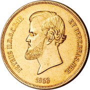 Brazil 20000 Reis Pedro II 1853 KM# 468 PETRUS II. D. G. C. IMP. ET PERP. BRAS. DEF. 1853 coin obverse Brazil 20000 Reis Pedro II 1853 KM# 468 PETRUS II. D. G. C. IMP. ET PERP. BRAS. DEF. 1853 coin obverse