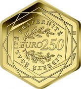 France 250 Euro (Hercules. Olympic Games in Paris) LIBERTÉ ÉGALITÉ FRATERNITÉ 250 EURO coin reverse