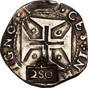 Brazil 250 Reis Countermarked Coin ND (1663) KM# 33.1 IN HOC SIGNO VINCES 250 coin reverse Brazil 250 Reis Countermarked Coin ND (1663) KM# 33.1 IN HOC SIGNO VINCES 250 coin reverse