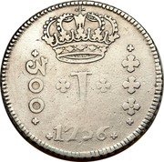 Brazil 300 Reis Jose I 1756 B KM# 178 300 J 1752 coin obverse Brazil 300 Reis Jose I 1756 B KM# 178 300 J 1752 coin obverse