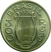 Brazil 300 Reis Carlos Gomes 1936 KM# 538 BRASIL 1937 300 RÉIS coin obverse Brazil 300 Reis Carlos Gomes 1936 KM# 538 BRASIL 1937 300 RÉIS coin obverse