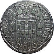 Brazil 320 Reis Peter II 1695 KM# 81.1 PETRVS II DG PORT REX E BRAS D 16 95 320 coin obverse Brazil 320 Reis Peter II 1695 KM# 81.1 PETRVS II DG PORT REX E BRAS D 16 95 320 coin obverse