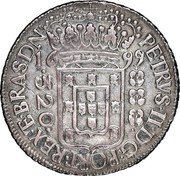 Brazil 320 Reis Peter II 1699 KM# 89.1 PETRVS II DG PORT REX E BRAS DN 16 99 320 coin obverse Brazil 320 Reis Peter II 1699 KM# 89.1 PETRVS II DG PORT REX E BRAS DN 16 99 320 coin obverse