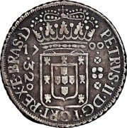 Brazil 320 Reis Peter II 1700 P KM# 89.2 PETRVS II D G PORT REX ET BRAS D 17 00 320 coin obverse Brazil 320 Reis Peter II 1700 P KM# 89.2 PETRVS II D G PORT REX ET BRAS D 17 00 320 coin obverse