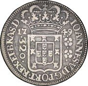 Brazil 320 Reis Joao V 1749 KM# 157.2 IOANNES V D G PORT REX ET BRAS D 17 49 320 coin obverse Brazil 320 Reis Joao V 1749 KM# 157.2 IOANNES V D G PORT REX ET BRAS D 17 49 320 coin obverse