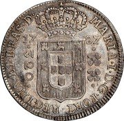 Brazil 320 Reis Maria I 1787 KM# 221.1 MARIA I D G PORT REGINA ET BRAS D 17 87 320 coin obverse Brazil 320 Reis Maria I 1787 KM# 221.1 MARIA I D G PORT REGINA ET BRAS D 17 87 320 coin obverse