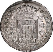 Brazil 320 Reis Joao 1813 R KM# 255.4 JOANNES. D. G. PORT. P. REGENS E BRAS D 18 13 320 coin obverse Brazil 320 Reis Joao 1813 R KM# 255.4 JOANNES. D. G. PORT. P. REGENS E BRAS D 18 13 320 coin obverse