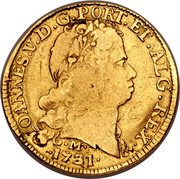 Brazil 3200 Reis Joao V 1731 M KM# 130 IOANNES V D G PORT ET ALG REX 1731 M coin obverse Brazil 3200 Reis Joao V 1731 M KM# 130 IOANNES V D G PORT ET ALG REX 1731 M coin obverse