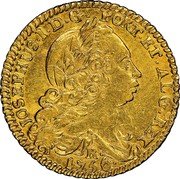 Brazil 3200 Reis Jose I 1756 R Herit. Signatures 3012, MS65 - $37,500. KM# 183.2 JOSEPHUS I D G PORT ET ALG REX 1766 R coin obverse Brazil 3200 Reis Jose I 1756 R Herit. Signatures 3012, MS65 - $37,500. KM# 183.2 JOSEPHUS I D G PORT ET ALG REX 1766 R coin obverse