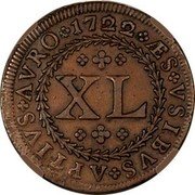 Brazil 40 Reis JoAo V Province of Minas Gerais 1722 KM# 111 1722 AES VSIBVS APTIVS AVRO XL coin reverse Brazil 40 Reis JoAo V Province of Minas Gerais 1722 KM# 111 1722 AES VSIBVS APTIVS AVRO XL coin reverse
