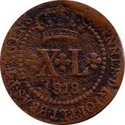 Brazil 40 Reis Joao 1818 KM# 318 JOANNES D G PORT ET BRAS P REGENS XL 1818 coin obverse Brazil 40 Reis Joao 1818 KM# 318 JOANNES D G PORT ET BRAS P REGENS XL 1818 coin obverse