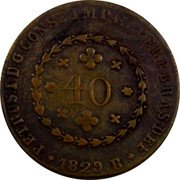 Brazil 40 Reis Pedro I 1829 B Mostly counterfeit KM# 363.2 PETRUS.I.D.G.CONST.IMP.ET.PERP.BRAS.DEF 40 1829 B coin obverse Brazil 40 Reis Pedro I 1829 B Mostly counterfeit KM# 363.2 PETRUS.I.D.G.CONST.IMP.ET.PERP.BRAS.DEF 40 1829 B coin obverse