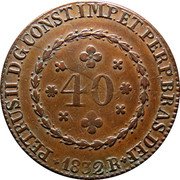 Brazil 40 Reis Pedro II 1832 R KM# 378 PETRUS II D.G.CONST.IMP.ET.PERP.BRAS.DEF 40 1832.R coin obverse Brazil 40 Reis Pedro II 1832 R KM# 378 PETRUS II D.G.CONST.IMP.ET.PERP.BRAS.DEF 40 1832.R coin obverse