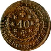 Brazil 40 Reis Pedro II 1833 C KM# 381.2 PETRUS. II. D. CONST. IMP. ET. PERP. BRAS. DEF.40 coin obverse Brazil 40 Reis Pedro II 1833 C KM# 381.2 PETRUS. II. D. CONST. IMP. ET. PERP. BRAS. DEF.40 coin obverse