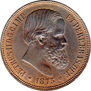 Brazil 40 Reis Pedro II 1873 KM# 479 PETRUS II D. G. C. IMP. ET PERP. BRAS. DEF ESCR 1880 coin obverse Brazil 40 Reis Pedro II 1873 KM# 479 PETRUS II D. G. C. IMP. ET PERP. BRAS. DEF ESCR 1880 coin obverse