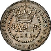 Brazil 40 Reis Joao 1816 R KM# 311 JOANNES D G PORT BRAS ET ALG P REGENS X L 1816 coin obverse