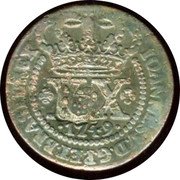 Brazil 40 Reis Countermarked Coinage ND (1809) KM# 278.5 IOANNES V D G P ET BRASIL REX XX 1749 coin obverse Brazil 40 Reis Countermarked Coinage ND (1809) KM# 278.5 IOANNES V D G P ET BRASIL REX XX 1749 coin obverse