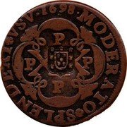 Brazil 40 Reis Countermarked Coin ND (1809) P Host Date 1698 KM# 275 MODERATO SPLENDEAT VSV 1698 P coin reverse Brazil 40 Reis Countermarked Coin ND (1809) P Host Date 1698 KM# 275 MODERATO SPLENDEAT VSV 1698 P coin reverse