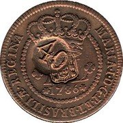 Brazil 40 Reis Para Counterstamped Coin ND (1835) KM# 414 MARIA I D G P ET BRASILIAE REGINA 40 1786 coin obverse Brazil 40 Reis Para Counterstamped Coin ND (1835) KM# 414 MARIA I D G P ET BRASILIAE REGINA 40 1786 coin obverse
