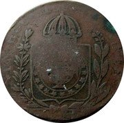 Brazil 40 Reis Countermarked Coinage ND (1835) Host Date 1831B KM# 444.2 IN HOC SIG NO VINCES coin reverse Brazil 40 Reis Countermarked Coinage ND (1835) Host Date 1831B KM# 444.2 IN HOC SIG NO VINCES coin reverse
