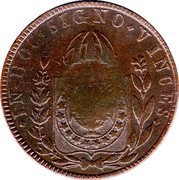 Brazil 40 Reis Pedro II Countermarked Coin ND (1835) R Host Date 1831 KM# 446 IN HOC SIGNO VINCES coin reverse Brazil 40 Reis Pedro II Countermarked Coin ND (1835) R Host Date 1831 KM# 446 IN HOC SIGNO VINCES coin reverse
