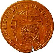 Brazil 40 Reis Counterstamped Coin ND KM# 356 PECUNIA TOTUM CIRCUMIT ORBEM coin reverse Brazil 40 Reis Counterstamped Coin ND KM# 356 PECUNIA TOTUM CIRCUMIT ORBEM coin reverse