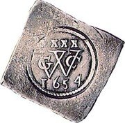 Brazil 40 Stuivers Dutch West India Company Coin 1654 Emergency issues; questionable origin KM# 12 XXXX GWC 1654 coin obverse Brazil 40 Stuivers Dutch West India Company Coin 1654 Emergency issues; questionable origin KM# 12 XXXX GWC 1654 coin obverse