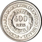 Brazil 400 Reis 400th Anniversary of the Discovery of Brazil 1900 KM# 499 4º CENTENARIO DO DESCOBRIMENTO DO BRASIL 1500 400 RÉIS 1900 coin reverse Brazil 400 Reis 400th Anniversary of the Discovery of Brazil 1900 KM# 499 4º CENTENARIO DO DESCOBRIMENTO DO BRASIL 1500 400 RÉIS 1900 coin reverse