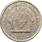 Brazil 400 Reis Liberty. Republic 1914 KM# 515 REPUBLICA DOS ESTADOS UNIDOS DO BRASIL RÉIS 400 RÉIS 1914 coin obverse Brazil 400 Reis Liberty. Republic 1914 KM# 515 REPUBLICA DOS ESTADOS UNIDOS DO BRASIL RÉIS 400 RÉIS 1914 coin obverse